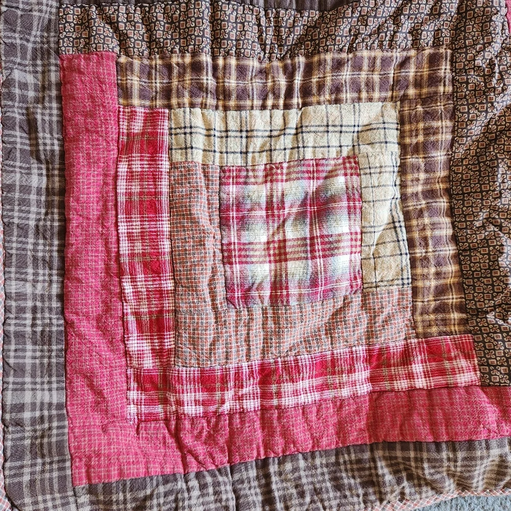 LASTING IMPRESSIONS Log Cabin Sham Pillow Case Set of 2 Red Brown Cotton 21x37